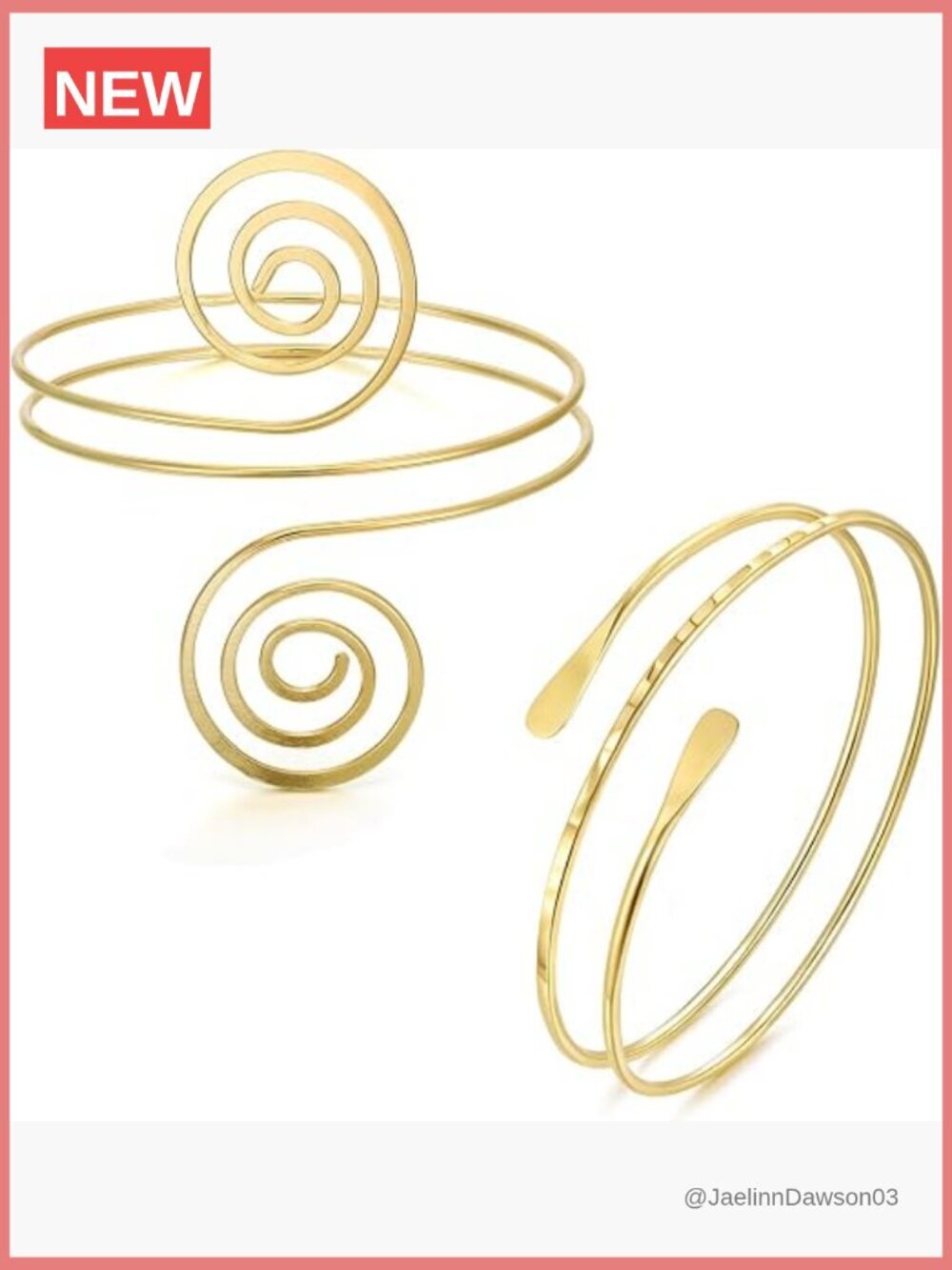 2 Gold Arm Cuff Bracelets Set Open Adjustable Upper Arm Bangles Coil Swirl Ren